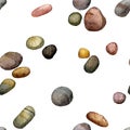 Vector seamless pattern with sea stones drawing in watercolor