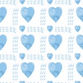 Vector seamless pattern, Sea theme, Heart with waves inside. Shades of blue on white background Royalty Free Stock Photo