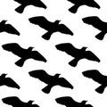 Vector seamless pattern with seagulls silhouettes. Black and white