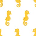 Vector seamless pattern with seahorses in a flat style on a white background. Cute children's illustration. Royalty Free Stock Photo