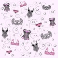 Vector seamless pattern sexy lace underwear hearts illustration set for cards. Isolated on pink background Royalty Free Stock Photo