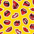 Seamless pattern, cute woman lips and mouths