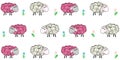 Vector seamless pattern with a sheep. Illustration of a cartoon sheep. Prints for textiles.