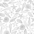 Vector seamless pattern with shells and sea stars in an ethnic style. Royalty Free Stock Photo