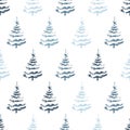 vector seamless pattern with silhouettes of christmas trees,spruce forest Royalty Free Stock Photo