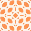 Vector seamless pattern. Simple orange and white geometric texture with leaves Royalty Free Stock Photo
