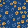 Seamless pattern with simple rose on dark backgroung