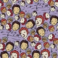 Vector seamless pattern of singing woman and happy audience listening her