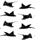 Vector seamless pattern of skate fish devil fish Royalty Free Stock Photo