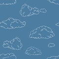 Vector Seamless Pattern of Sketch Clouds on Blue Sky Background Royalty Free Stock Photo