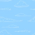 Vector Seamless Pattern of Sketch Clouds on Blue Sky Background Royalty Free Stock Photo