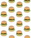 Vector seamless pattern of sketch colored burger