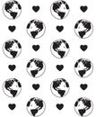 Vector seamless pattern of sketch Earth and heart