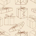 Vector Seamless Pattern of Sketch Gift Boxes Royalty Free Stock Photo