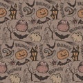 Vector seamless pattern with sketch Halloween characters Royalty Free Stock Photo