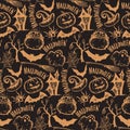 Vector seamless pattern with sketch Halloween characters Royalty Free Stock Photo