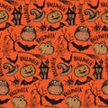 Vector seamless pattern with sketch Halloween characters Royalty Free Stock Photo