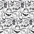 Vector seamless pattern with sketch Halloween characters Royalty Free Stock Photo