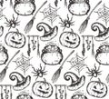 Vector seamless pattern with sketch Halloween characters Royalty Free Stock Photo