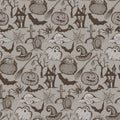 Vector seamless pattern with sketch Halloween characters Royalty Free Stock Photo