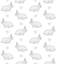 Vector seamless pattern of sketch rabbit and heart