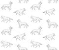 Vector seamless pattern of sketch running husky