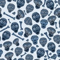 Vector seamless pattern with skulls, bones and hearts