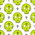 Vector seamless pattern with skulls. Halloween background for t-shirts, wrapping paper, textile Royalty Free Stock Photo