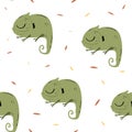 Vector seamless pattern with sleeping chameleon in hand drawn, Doodle style. Cute animal print. Wildlifer Royalty Free Stock Photo