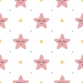 Vector seamless pattern sleeping pink stars on white backgound Cute children baby shower fabric design