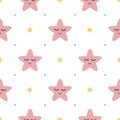 Star seamless pattern sleeping pink stars on white backgound Cute children baby shower fabric design