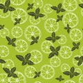 Vector seamless pattern with slices of lemon and mint. Mojito drink. Fabric texture Royalty Free Stock Photo