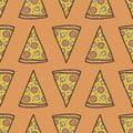 Vector seamless pattern with slices of pizza