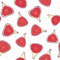 Vector seamless pattern with slised figs. Exotic fruits hand drawn background in doodle style Royalty Free Stock Photo