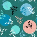 Vector seamless pattern with small branches and circles.