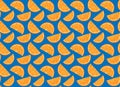 Vector seamless pattern with small orange slices on blue background. Texture with cartoon juicy fruit. Summer background Royalty Free Stock Photo