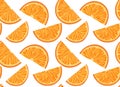 Vector seamless pattern with small orange slices on white background. Texture with cartoon juicy fruit. Summer background Royalty Free Stock Photo