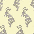 Vector seamless pattern with sneaking gray rabbits hares. Design for wallpapers, textiles