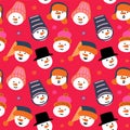 Vector seamless pattern with snowmen in hats.