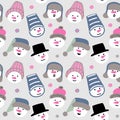 Vector seamless pattern with snowmen in hats. Royalty Free Stock Photo