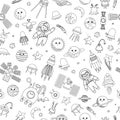 Vector seamless pattern of space objects Royalty Free Stock Photo