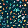Vector seamless pattern of space objects Royalty Free Stock Photo