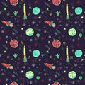 Vector seamless pattern with space rockets, planets and stars Royalty Free Stock Photo