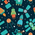 Vector seamless pattern of space technics for children