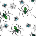 Vector Seamless Pattern Of Spiders And Cobwebs. Pattern For Halloween, Decoration, Wrapping Paper, Greeting Card, Fabric, Textile