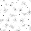 Vector Seamless Pattern with spiders and web. Black ornament on white background Royalty Free Stock Photo