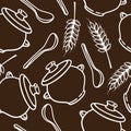 Vector seamless pattern with spikes, pots and spoons