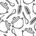 Vector seamless pattern with spikes, pots and spoons
