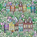 Hand drawn vector seamless Dutch city pattern.