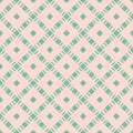 Vector seamless pattern with squares, diamond grid. Light pink and turquoise Royalty Free Stock Photo